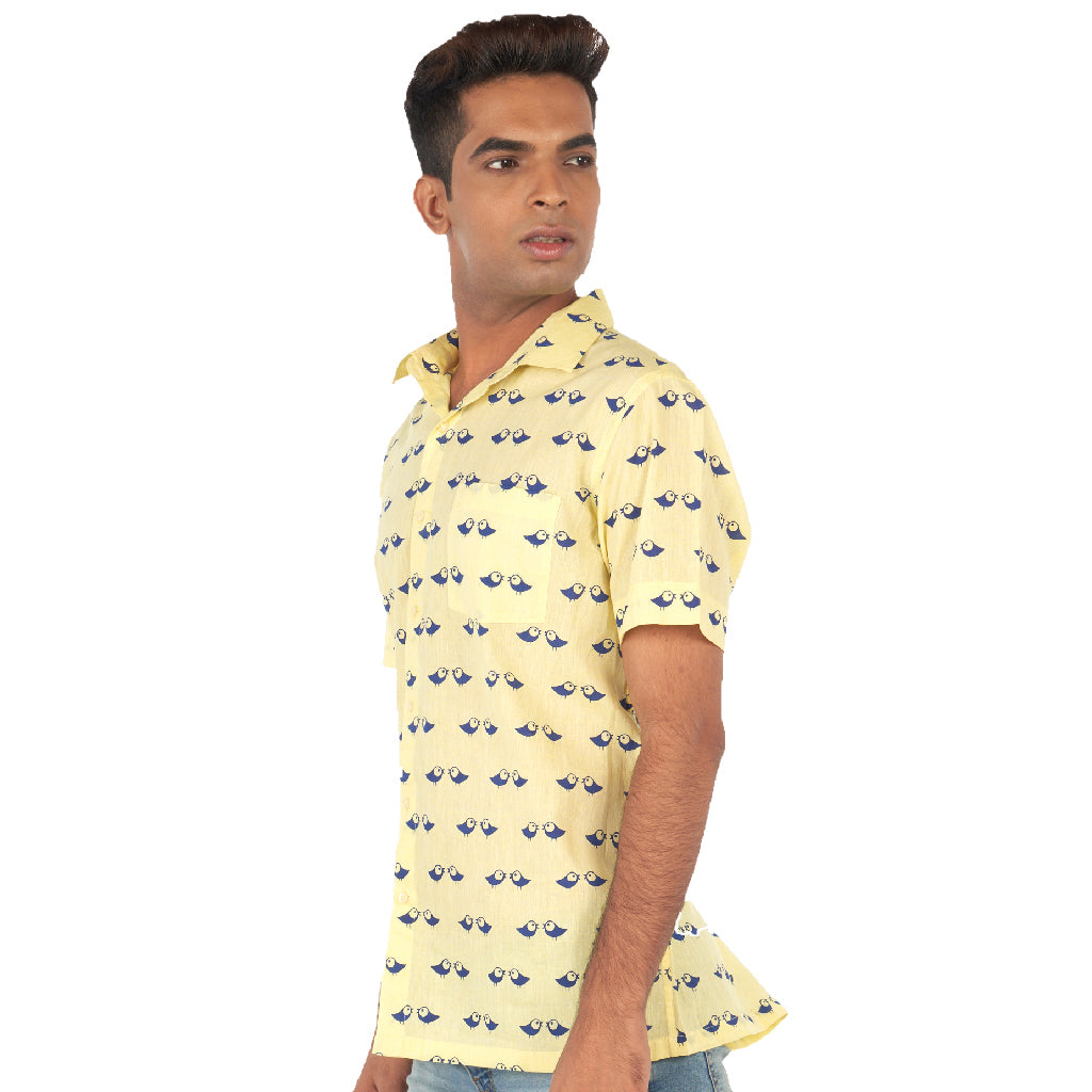 Bird print yellow shirt