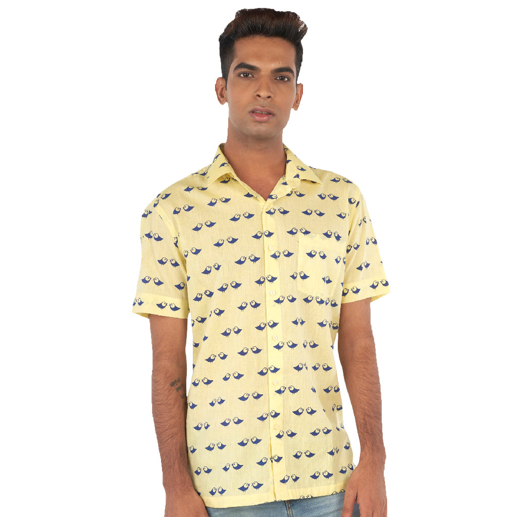Bird print yellow shirt