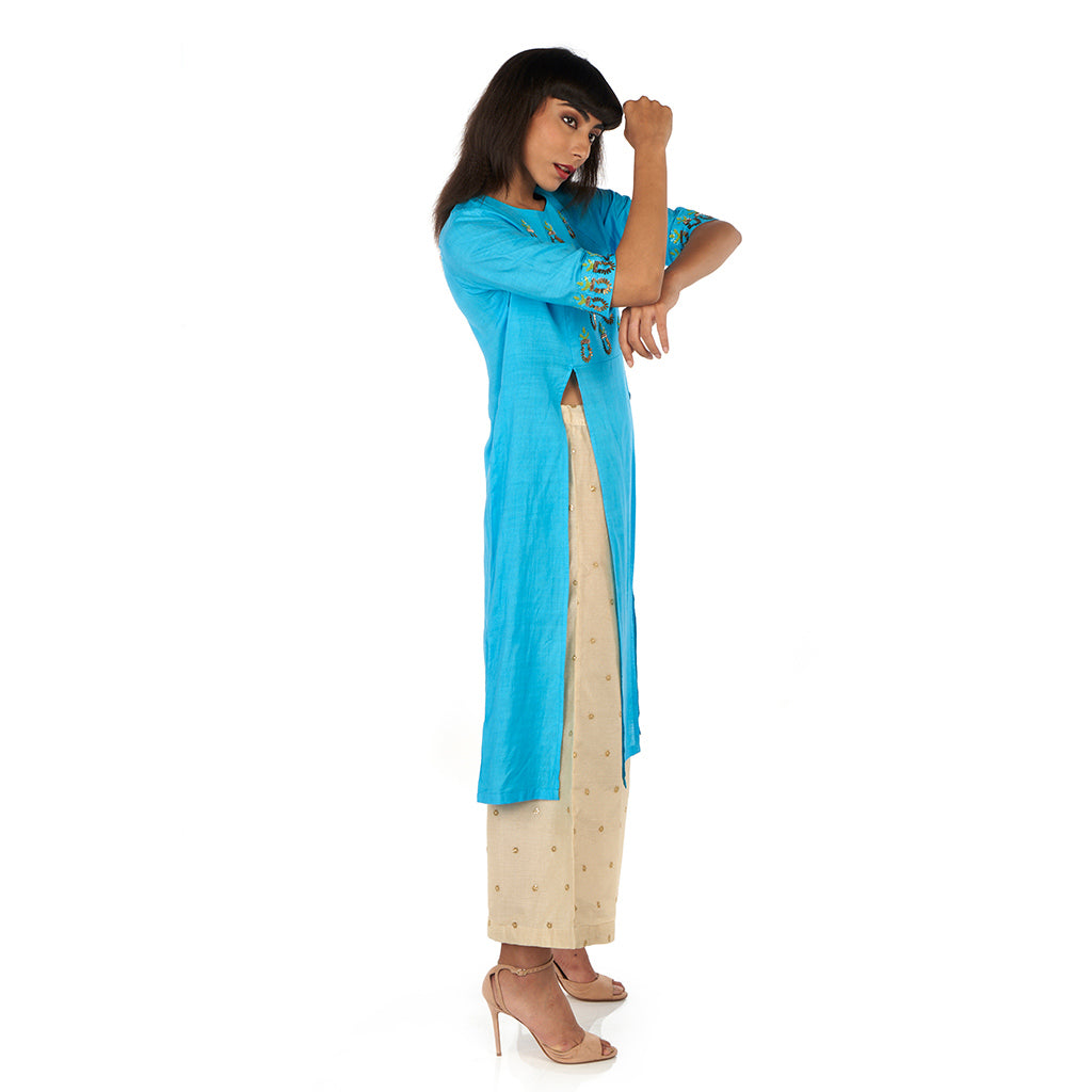 Double front slit kurta with flared palazzo