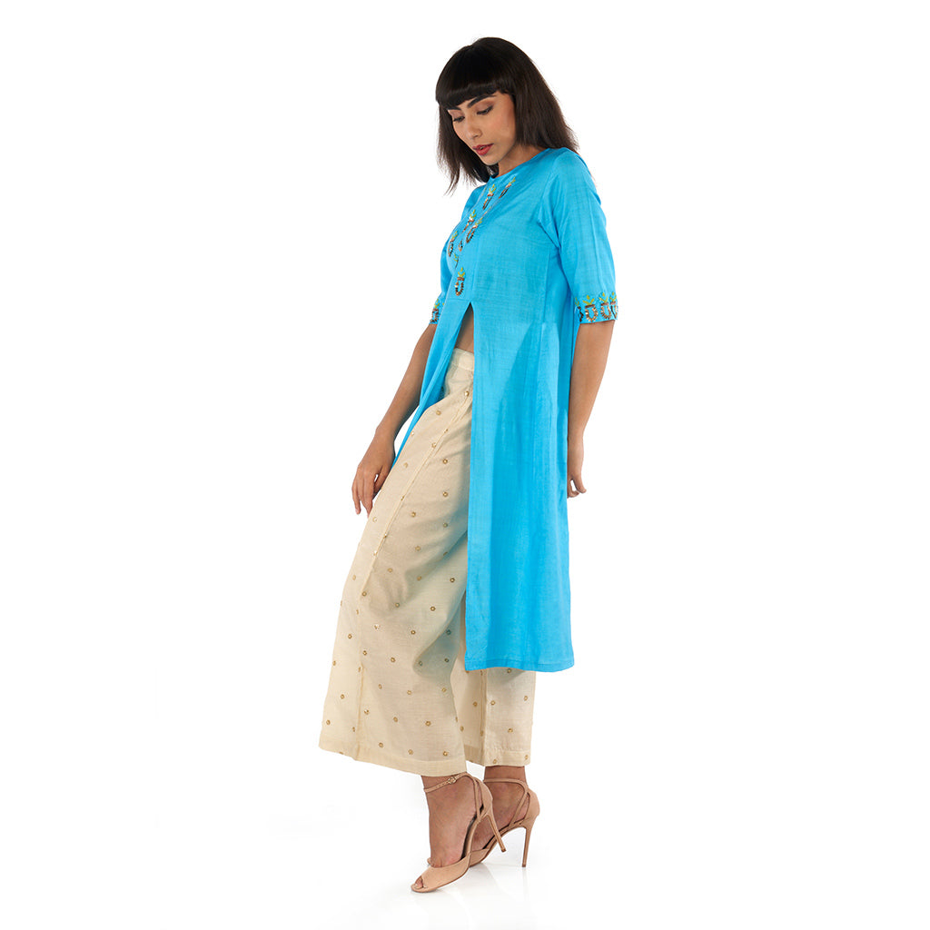 Double front slit kurta with flared palazzo