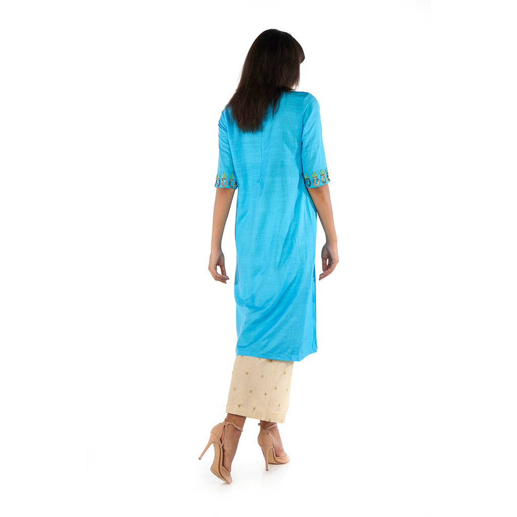 Double front slit kurta with flared palazzo