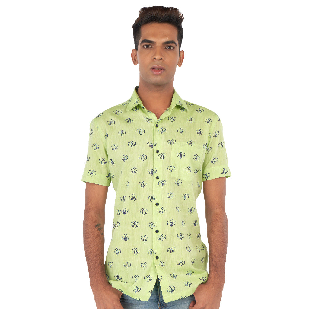 Moth print green shirt