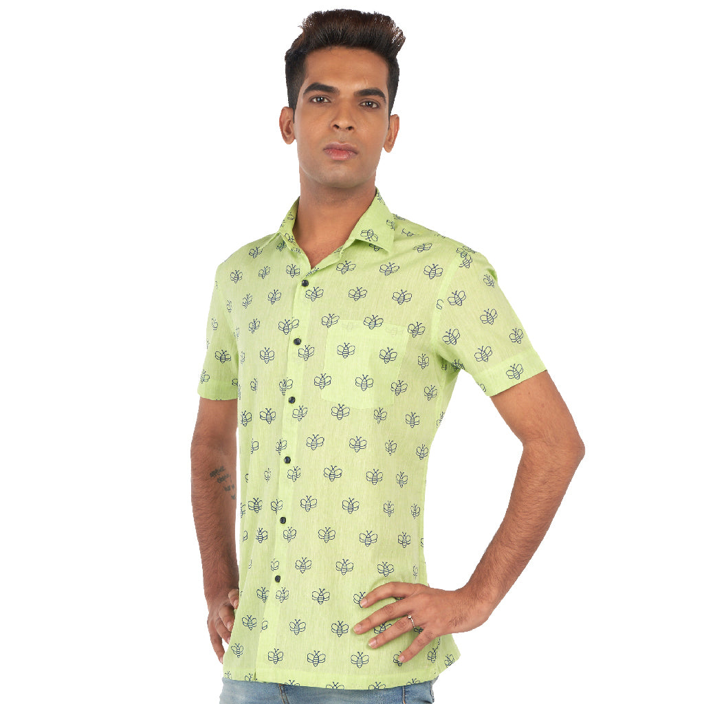 Moth print green shirt