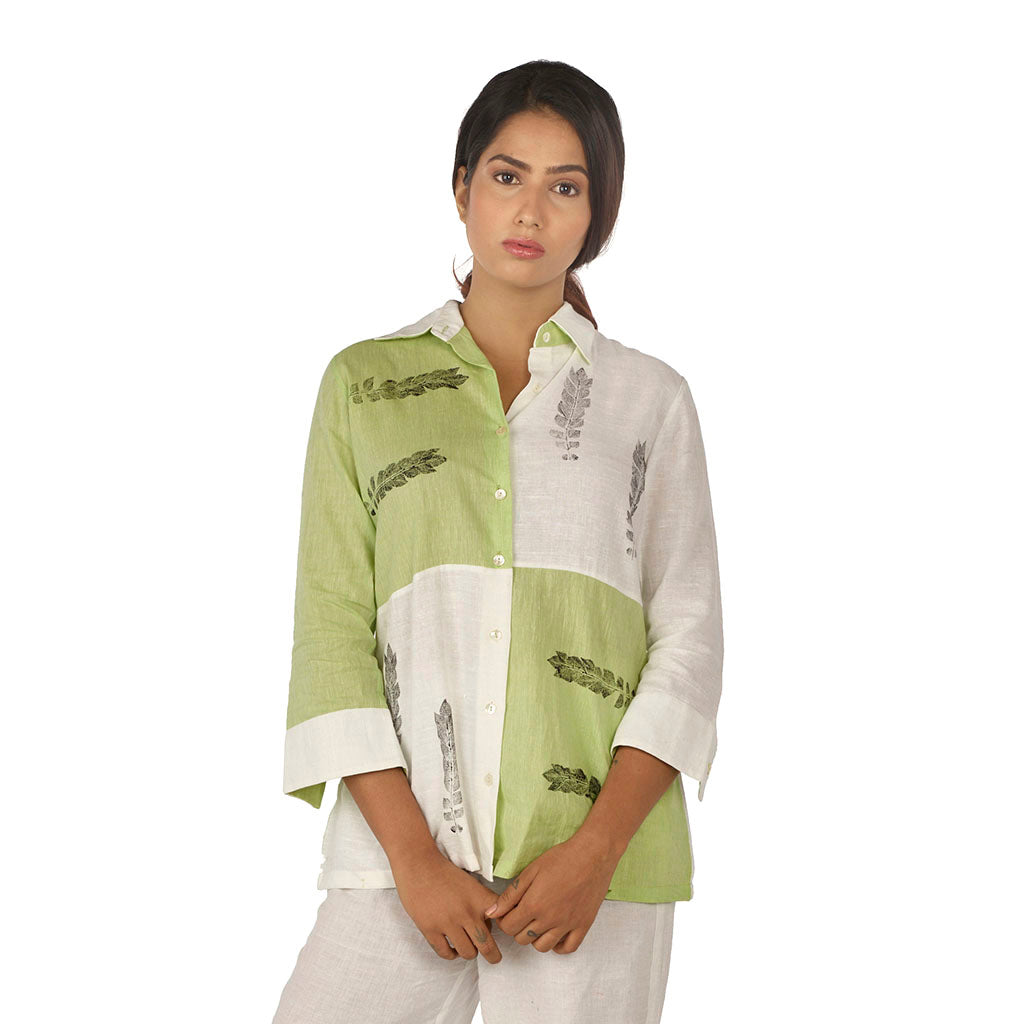 Collared color blocked shirt