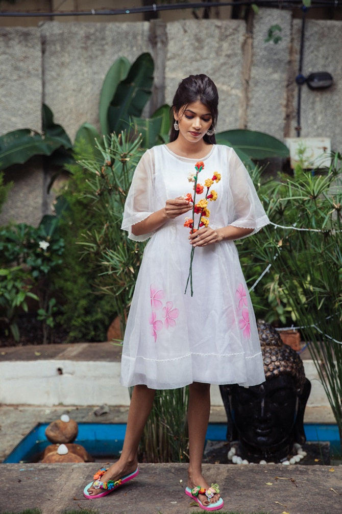 Organza hand painted frock dress