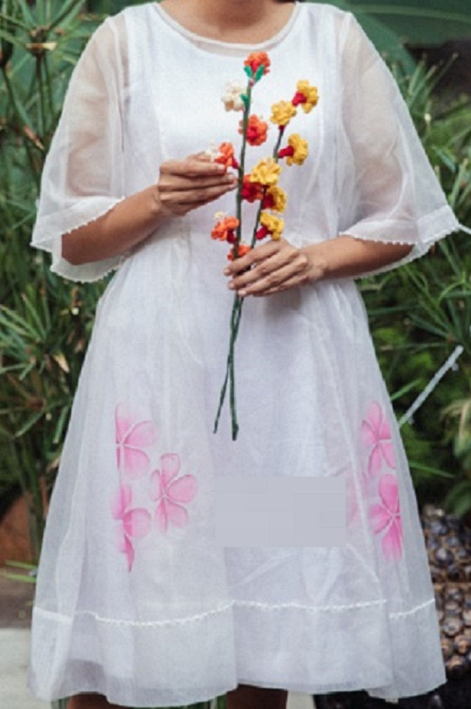 Organza hand painted frock dress