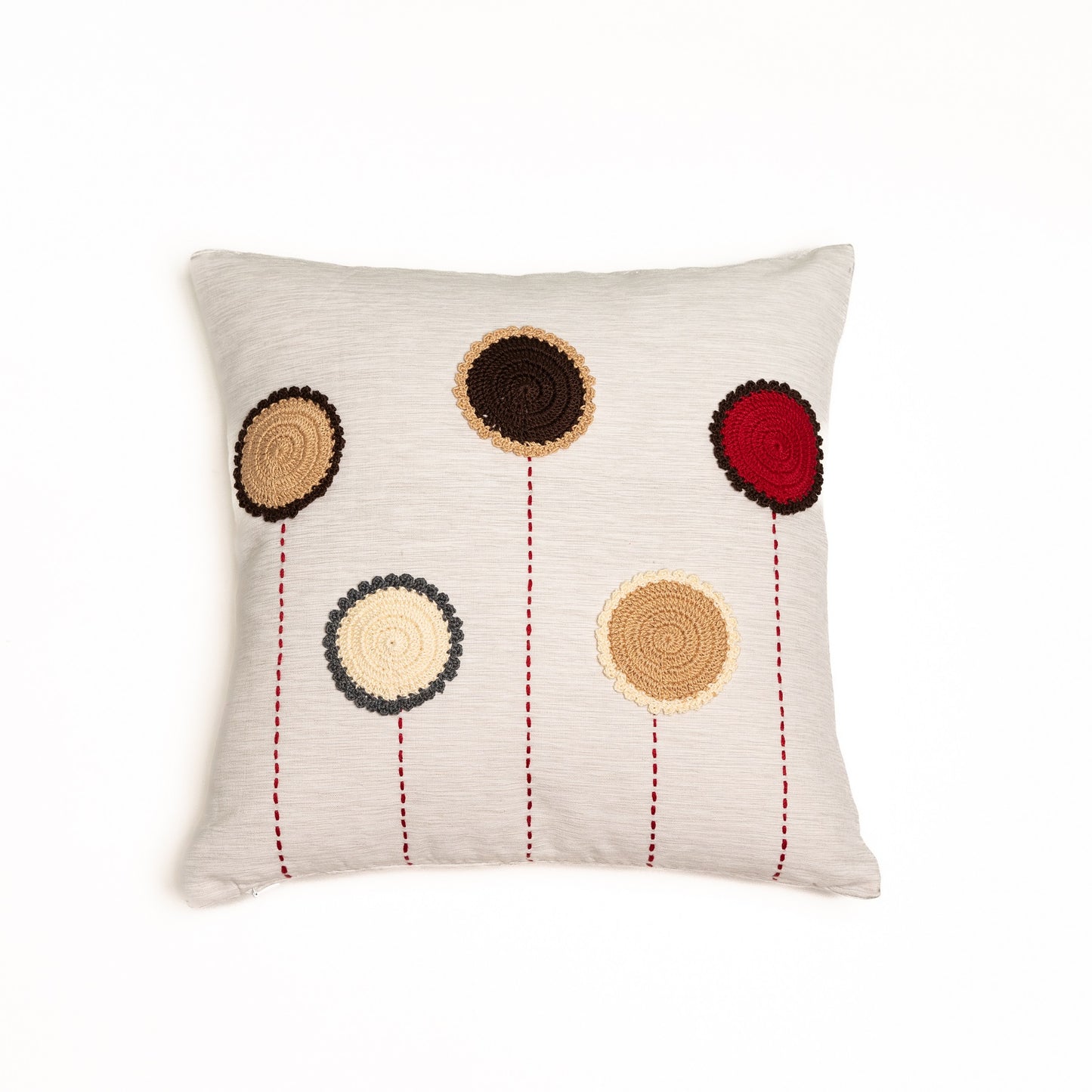 Crochet circles cushion cover (Red) - Ivory