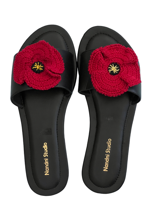 Slip on flats with hand crocheted Poppy flower