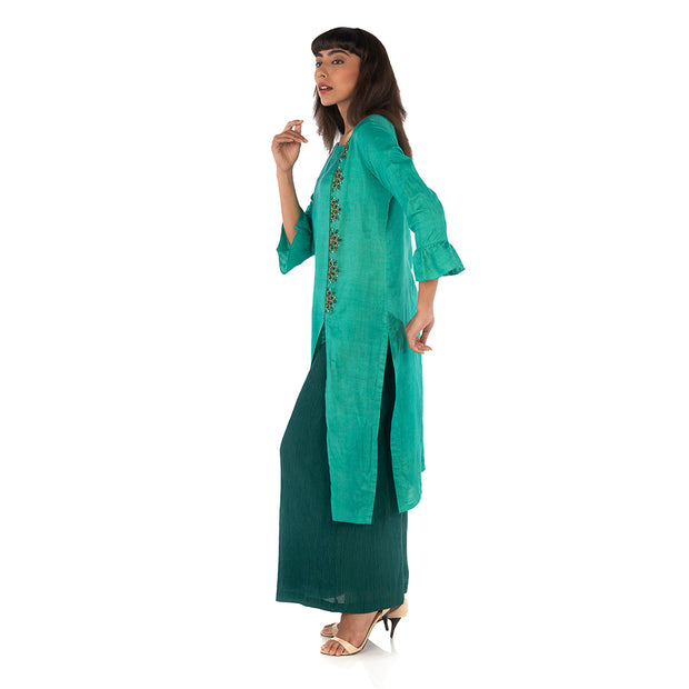 Front slit kurta with flared palazzo