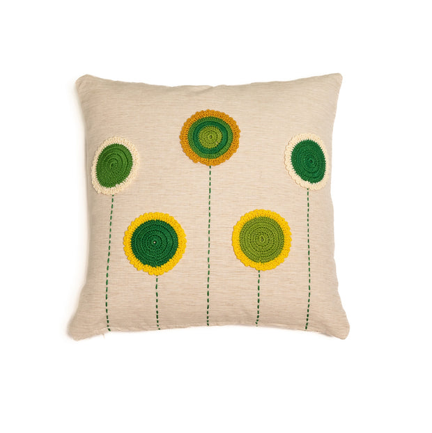 Crochet circles cushion cover (Green) - Beige