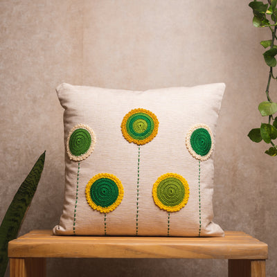 Crochet circles cushion cover (Green) - Beige