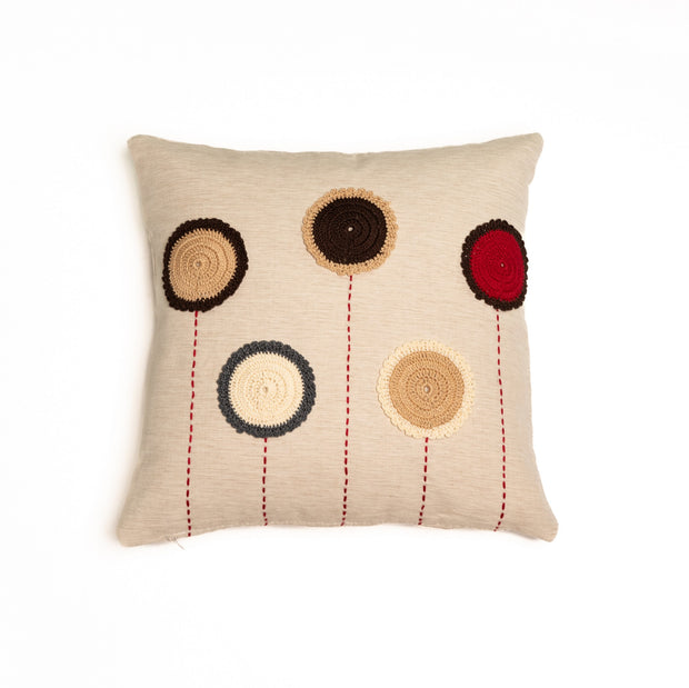 Crochet circles cushion cover (Red) - Beige