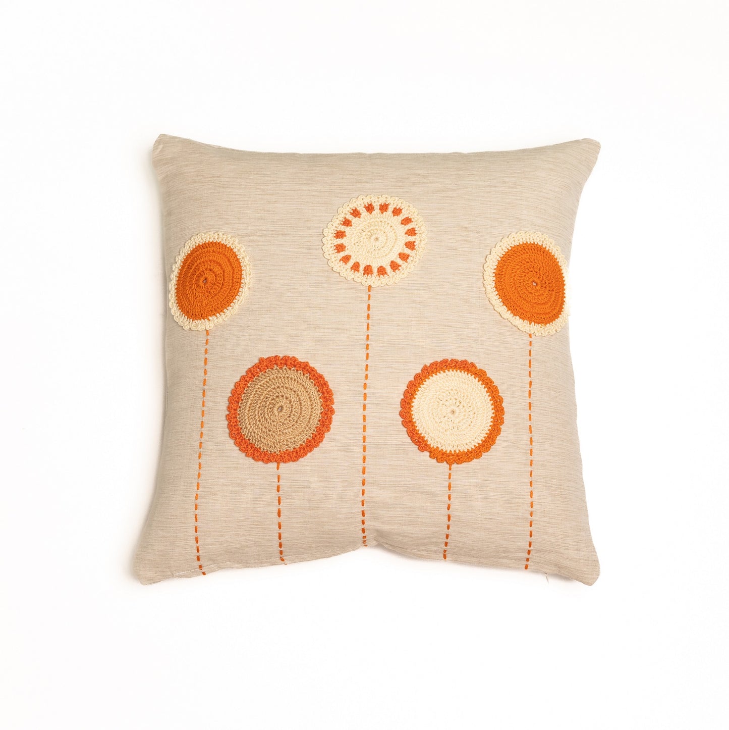 Crochet circles cushion cover (Orange) - Beige