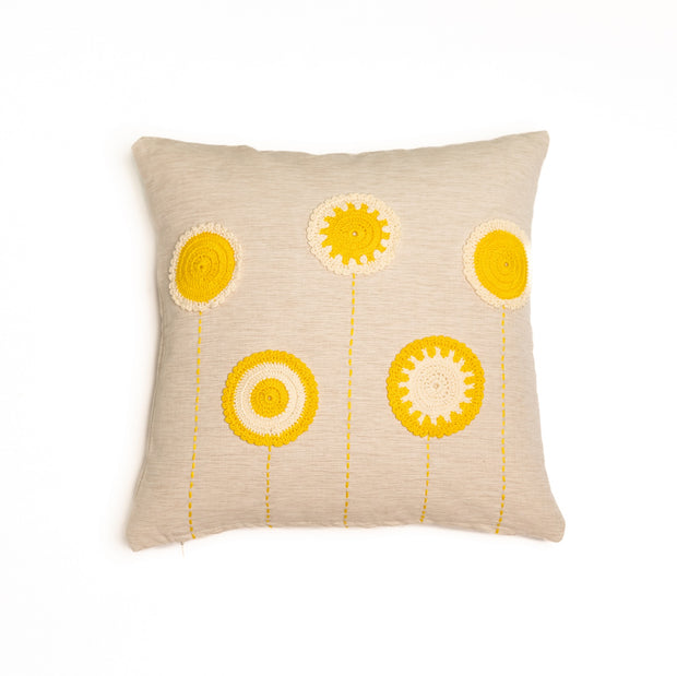 Crochet circles cushion cover (Yellow) - Beige