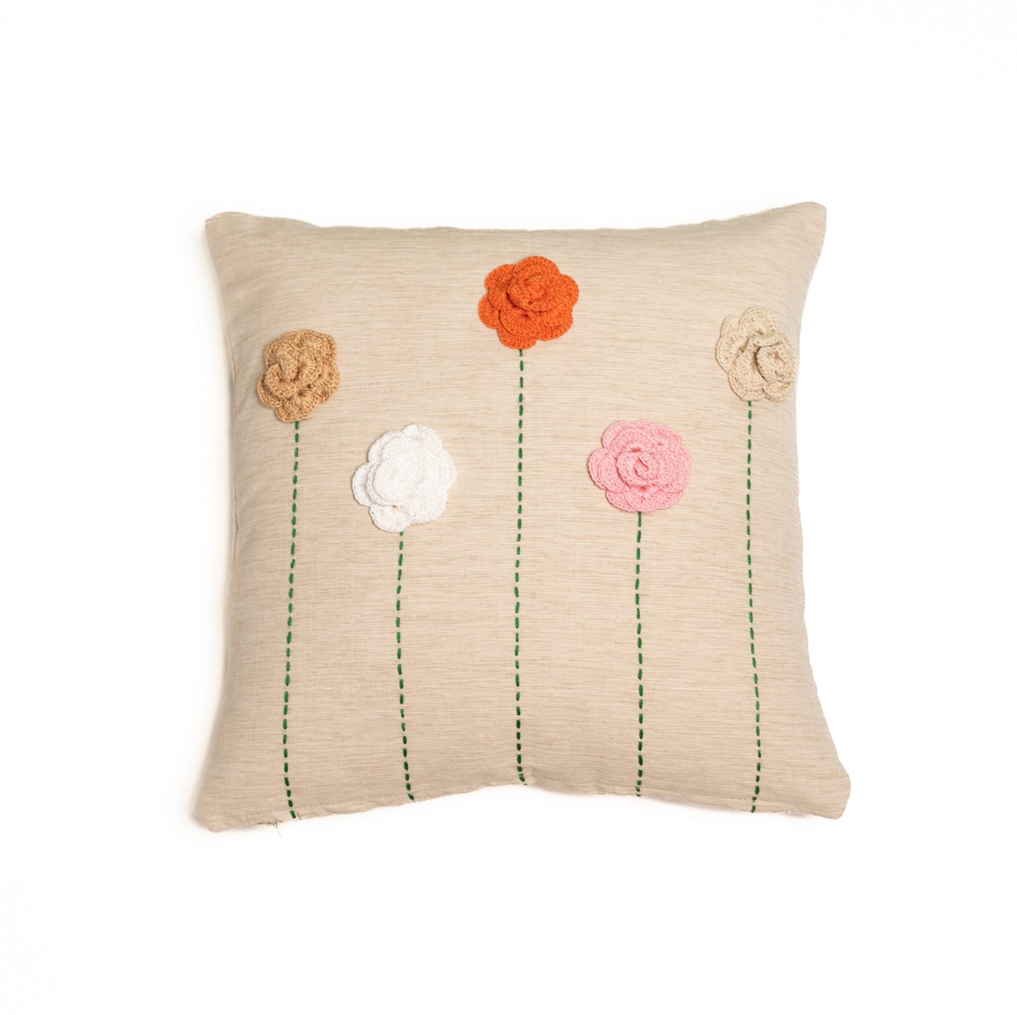 Crochet roses cushion cover - Beige