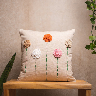 Crochet roses cushion cover - Beige