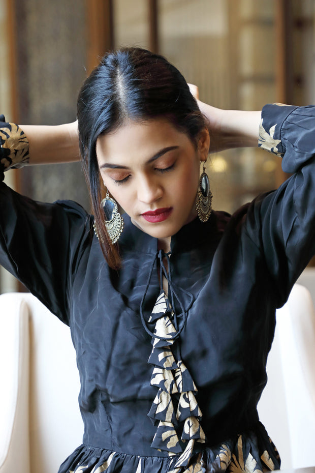Black Foliage Maxi dress