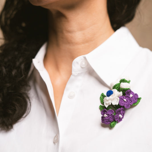 Purple flower brooch and earrings