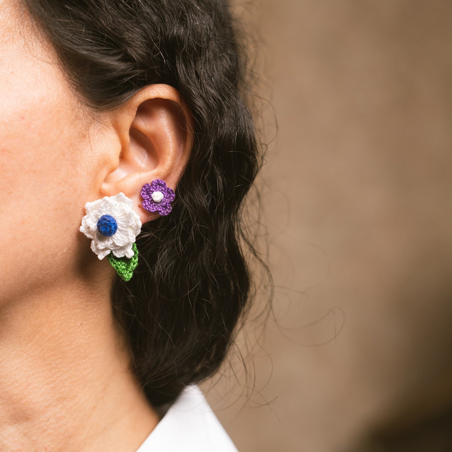 Purple flower brooch and earrings