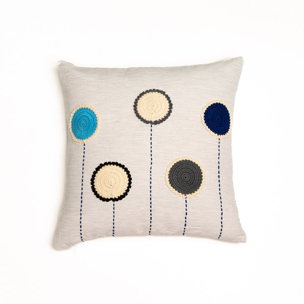 Crochet circles cushion cover (Blue) - Ivory