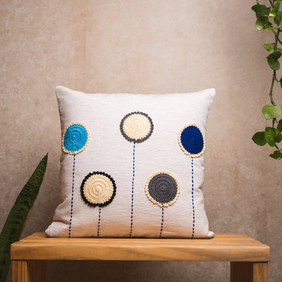 Crochet circles cushion cover (Blue) - Ivory