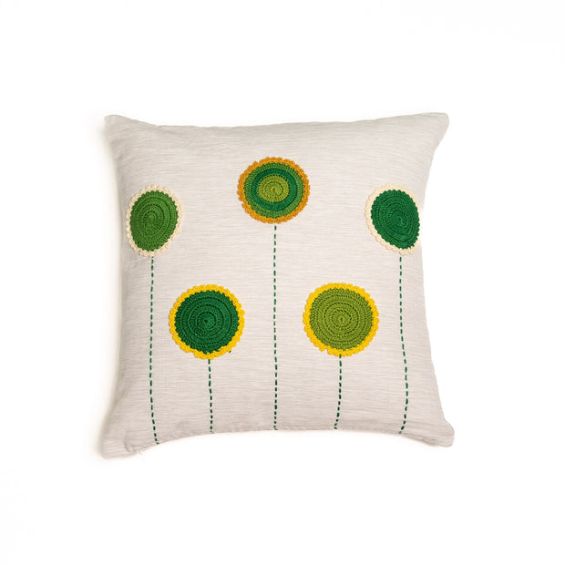 Crochet circles cushion cover (Green) - Ivory