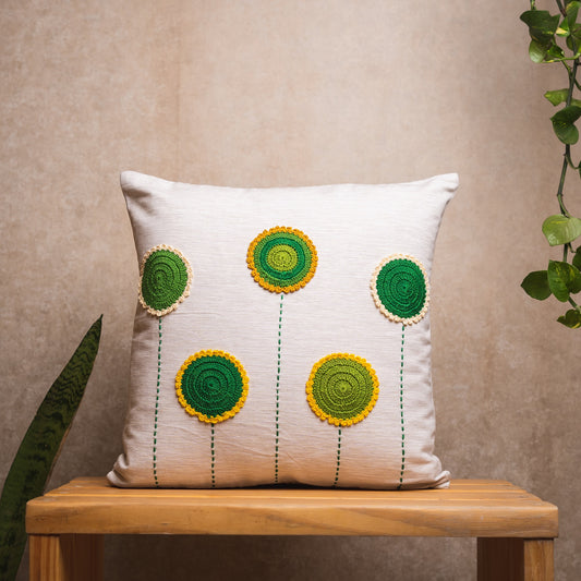 Crochet circles cushion cover (Green) - Ivory