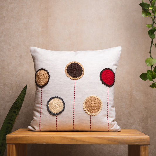 Crochet circles cushion cover (Red) - Ivory