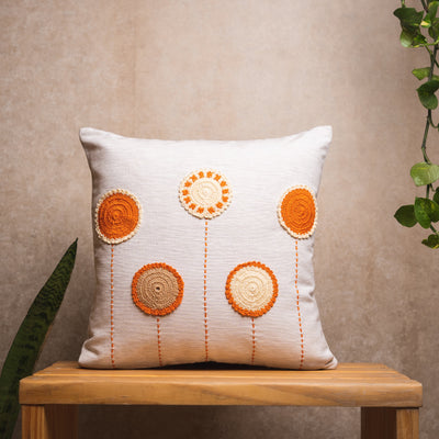 Crochet circles cushion cover (Orange) - Ivory