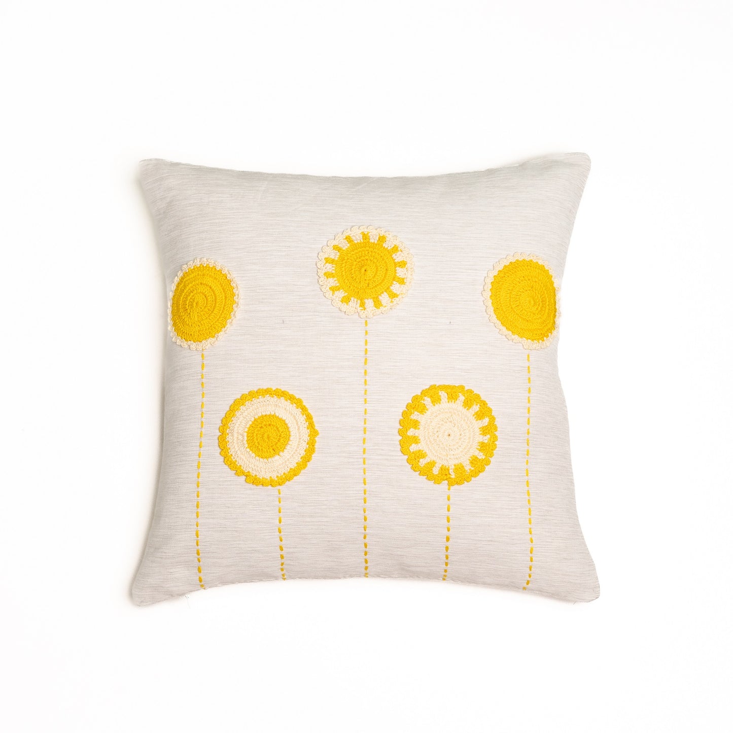Crochet circles cushion cover (Yellow) - Ivory