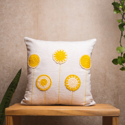Crochet circles cushion cover (Yellow) - Ivory