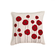 Crochet red layered flowers cushion cover - Ivory